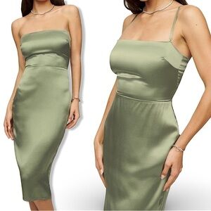 Reformation Oaklie Silk Midi Dress w/ REMOVABLE Straps in Artichoke | Size 4